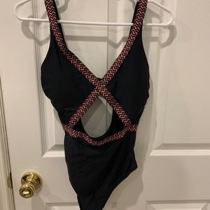 XHILARATION BLACK & MULTI COLORED SWIM SUIT